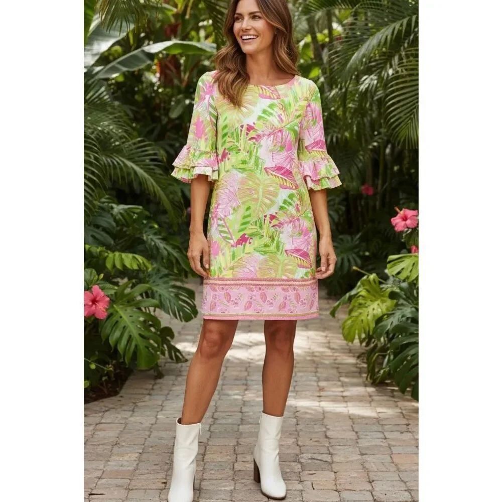Pappagallo Womens Multicolor Erika Flutter Sleeve Tropical Mini Dress Small